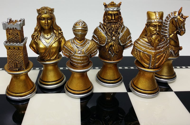 HPL Medieval Times Crusades Knight Chess Men Set Gold & Silver Busts - NO Board - Image 2