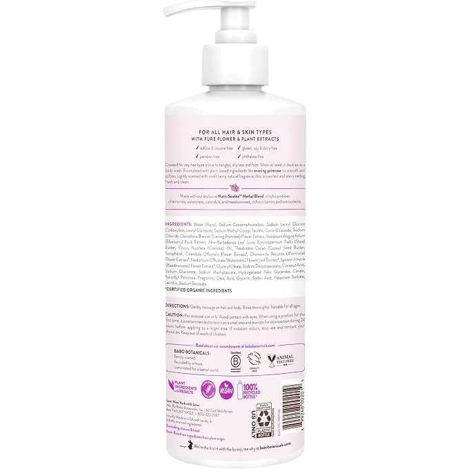 Babo Botanicals Smoothing 2-in-1 Shampoo & Wash with Natural Berry and Evening Primrose oil, Hypoallergenic, Vegan, For Babies and Kids, Berry Primrose, 16 Fl Oz - Image 2