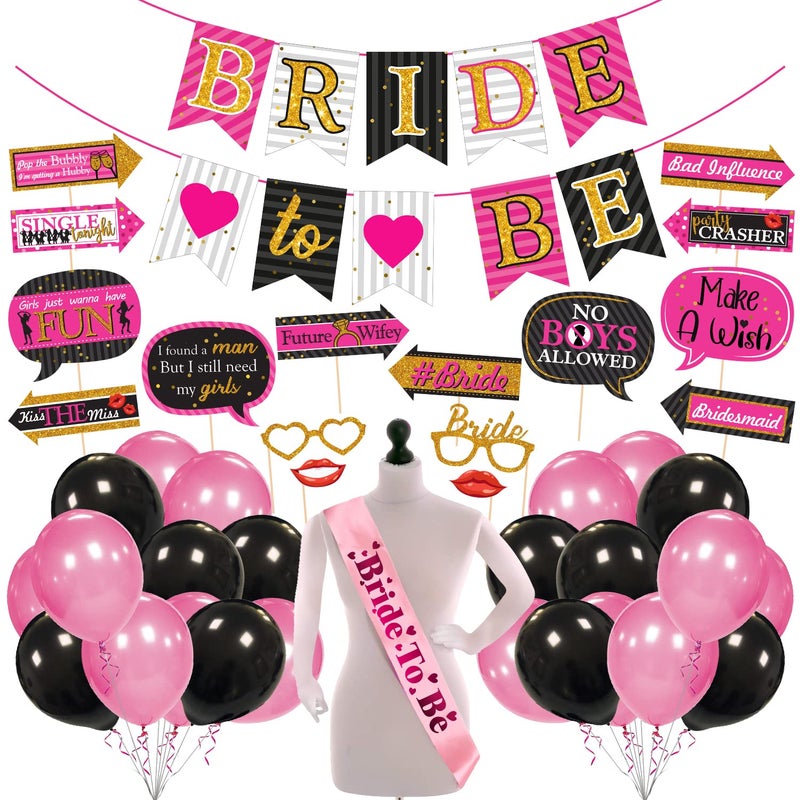 Zyozique 43 Pcs Bachelorette Party Decorations Kit Bridal Shower Party Supplies Engagement Party Decor Bride to Be Decoration Paper Banner Sash and Photo Booth Props with Balloons Set of 43 - Image 1
