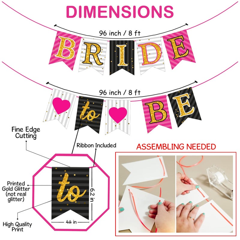 Zyozique 43 Pcs Bachelorette Party Decorations Kit Bridal Shower Party Supplies Engagement Party Decor Bride to Be Decoration Paper Banner Sash and Photo Booth Props with Balloons Set of 43 - Image 3