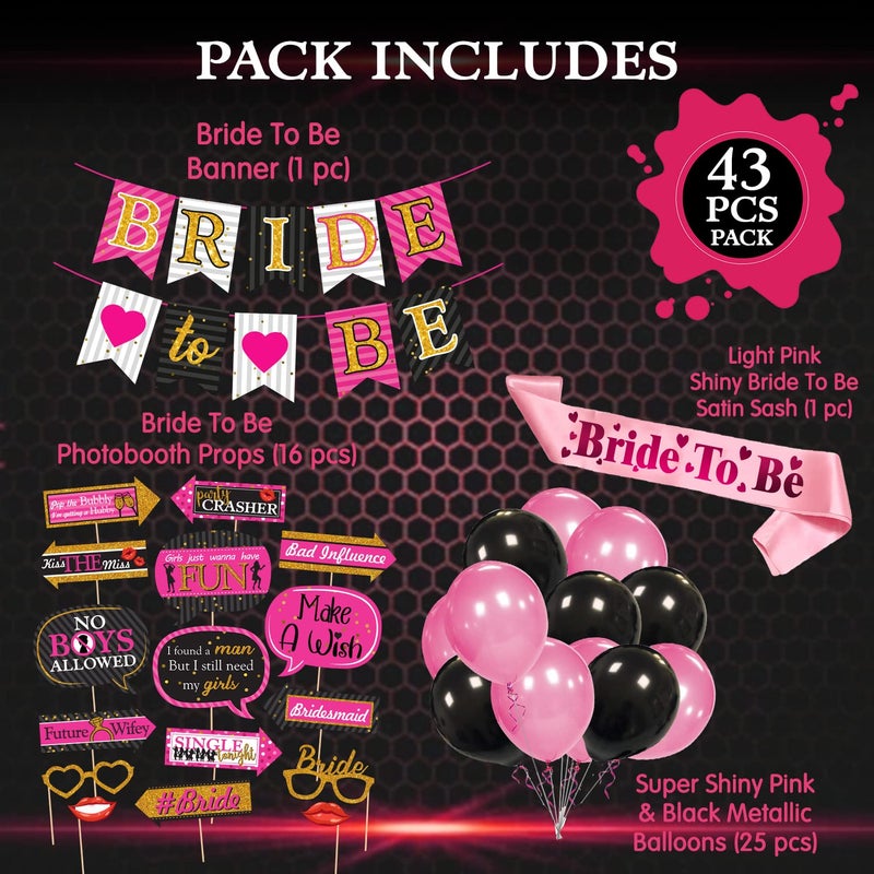 Zyozique 43 Pcs Bachelorette Party Decorations Kit Bridal Shower Party Supplies Engagement Party Decor Bride to Be Decoration Paper Banner Sash and Photo Booth Props with Balloons Set of 43 - Image 2