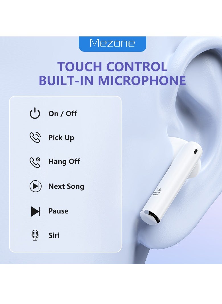Mezone - MEPODS True Wireless Bluetooth Earbuds with Touch Control, Powerful Bass, Bluetooth 5.3 Earphones, 5-6 Hours Playtime & Built-in Microphone, Pink - Image 1