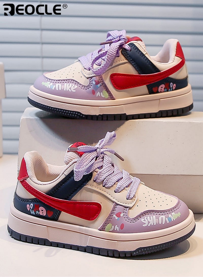 ريوكل حذاء رياضي أنيق منخفض الرقبة برباط للأطفال مع طباعة مخططة مثالي للعب اليومي والنزهات - Image 1