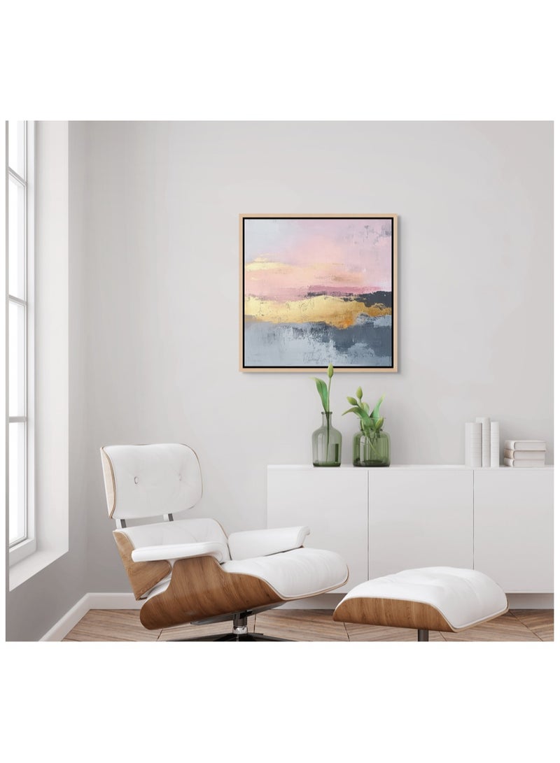 آرت دیکور  لوحة فنية جدارية مؤطرة من القماش باللون الذهبي، عمل فني تجريدي حديث مربع الشكل مع طباعة ذهبية مميزة، ديكور جداري لغرفة النوم وغرفة المعيشة والمكتب، هدية - Image 2