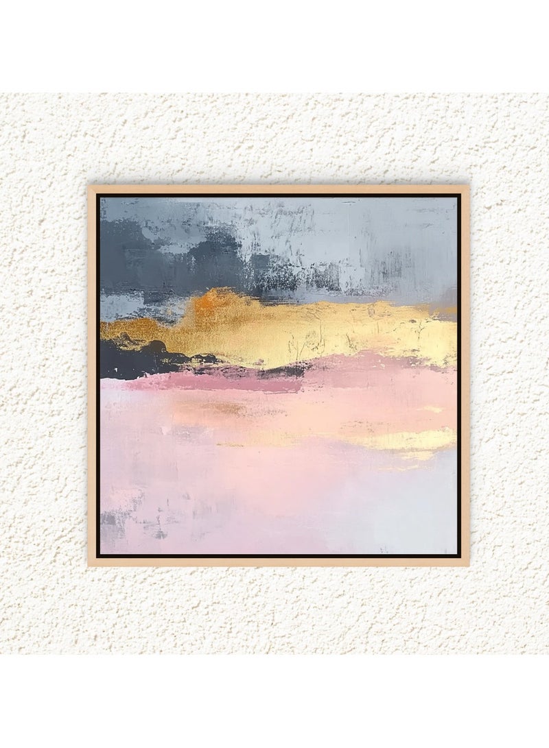 آرت دیکور  لوحة فنية جدارية مؤطرة من القماش باللون الذهبي، عمل فني تجريدي حديث مربع الشكل مع طباعة ذهبية مميزة، ديكور جداري لغرفة النوم وغرفة المعيشة والمكتب، هدية - Image 3