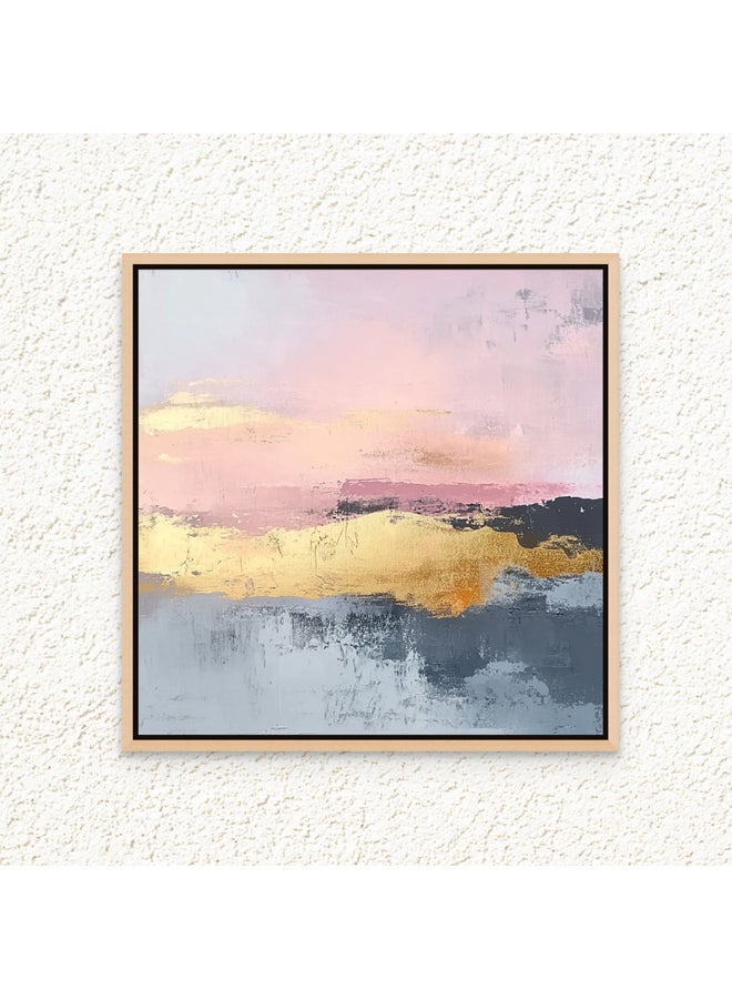 آرت دیکور  لوحة فنية جدارية مؤطرة من القماش باللون الذهبي، عمل فني تجريدي حديث مربع الشكل مع طباعة ذهبية مميزة، ديكور جداري لغرفة النوم وغرفة المعيشة والمكتب، هدية - Image 1