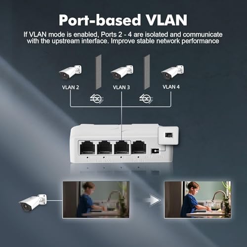 COOLCOLD PoE Switch 5 Port, 1 in 4 Out Extender, Repeater Support IEEE802.3af/at/bt Powered 90W, 100Mbps Ethernet Powered Passthrough Switch, Extend 250m(328ft), Wall and Din-Rail Mount (White) - Image 5