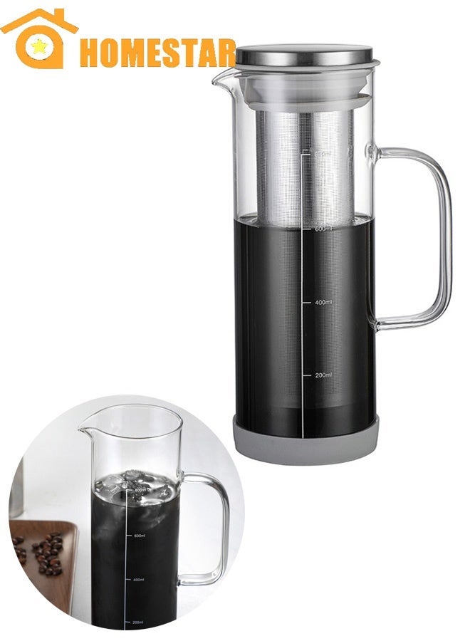 HOMESTAR Cold Brew Coffee Maker with Airtight Lid, Stainless Steel Filter, Glass Pitcher for Iced Coffee & Tea, 800ml - Image 1