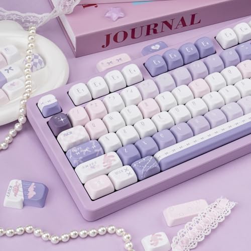 COOMICKEY PBT Keycaps 150 Keys Dye-Sublimation Cute Keycap MOA Profile Purple Anime Keycap Custom Keycap Set with 7U/Split Spacebar for Alice/ 61/64/68/84/87/100/104/108 Mechanical Keyboard - Image 4