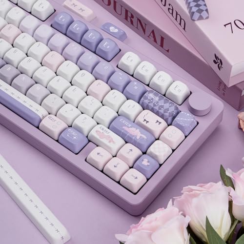 COOMICKEY PBT Keycaps 150 Keys Dye-Sublimation Cute Keycap MOA Profile Purple Anime Keycap Custom Keycap Set with 7U/Split Spacebar for Alice/ 61/64/68/84/87/100/104/108 Mechanical Keyboard - Image 5