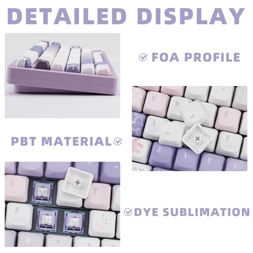 COOMICKEY PBT Keycaps 150 Keys Dye-Sublimation Cute Keycap MOA Profile Purple Anime Keycap Custom Keycap Set with 7U/Split Spacebar for Alice/ 61/64/68/84/87/100/104/108 Mechanical Keyboard - Image 3