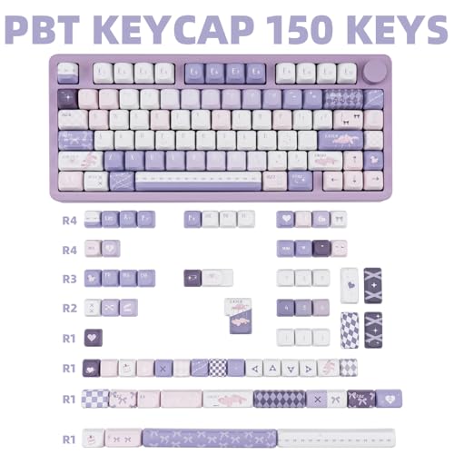 COOMICKEY PBT Keycaps 150 Keys Dye-Sublimation Cute Keycap MOA Profile Purple Anime Keycap Custom Keycap Set with 7U/Split Spacebar for Alice/ 61/64/68/84/87/100/104/108 Mechanical Keyboard - Image 2