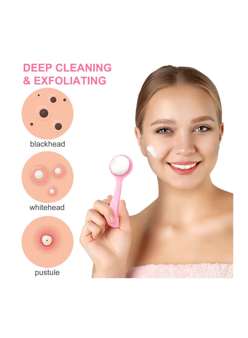 SYOSI 4 Pack Silicone Small Manual Facial Cleansing Brush, Skin Friendly Waterproof Face Cleaning Scrubber Exfoliator Brush Cleanser for Blackheads Whiteheads Makeup Residues Removal (2 Blue and 2 Pink) - Image 2