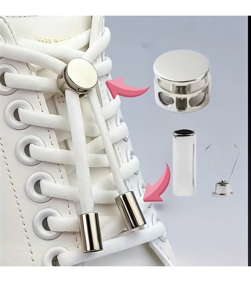 30 Pairs 10 Pieces Silvery White Installation Free Snap On Spring Buckle Locks Adjustable No Tie Shoelace Clips Metal Fasteners For Handmade Jackets Pants Hoodies Rope End Adjustment Supplies - Image 1