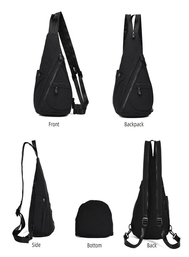 KL928 Crossbody Sling Backpack Nylon Cross Body Bag Travel Hiking Shoulder Bags Daypack Rucksack Unisex (Black) - Image 5