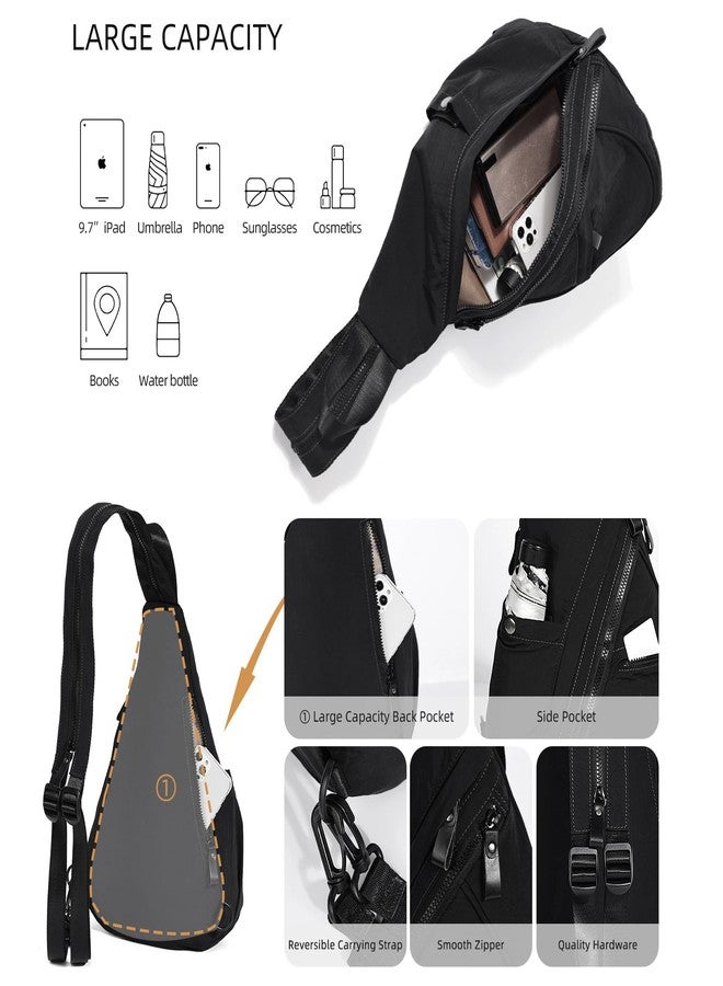 KL928 Crossbody Sling Backpack Nylon Cross Body Bag Travel Hiking Shoulder Bags Daypack Rucksack Unisex (Black) - Image 4