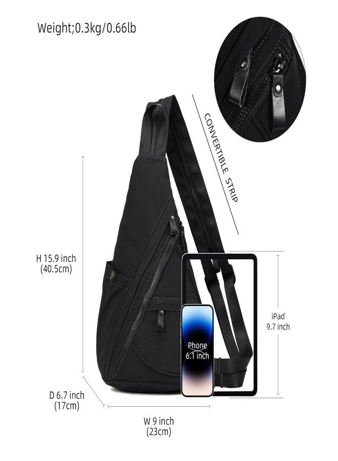 KL928 Crossbody Sling Backpack Nylon Cross Body Bag Travel Hiking Shoulder Bags Daypack Rucksack Unisex (Black) - Image 2