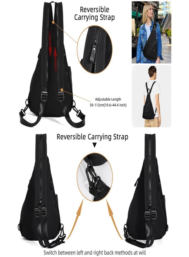 KL928 Crossbody Sling Backpack Nylon Cross Body Bag Travel Hiking Shoulder Bags Daypack Rucksack Unisex (Black) - Image 3