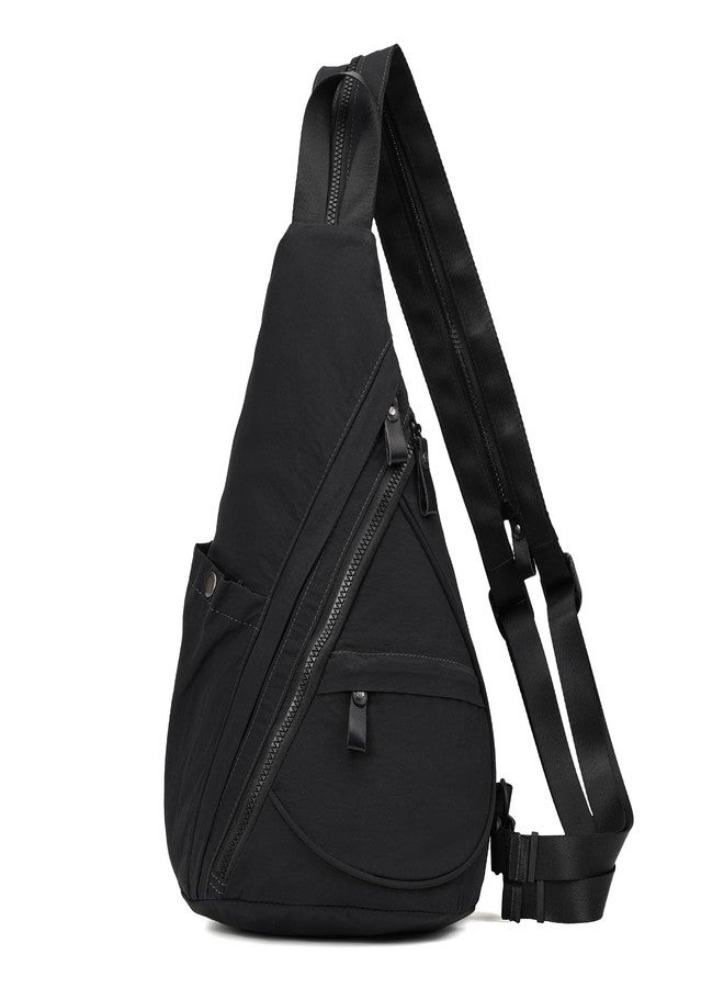 KL928 Crossbody Sling Backpack Nylon Cross Body Bag Travel Hiking Shoulder Bags Daypack Rucksack Unisex (Black) - Image 1
