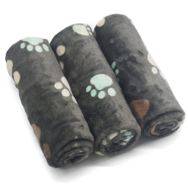 1 Pack 3 Puppy Blankets Super Soft Warm Sleep Mat Grey PAW Print Blanket Fleece Pet Blanket Dog Blankets for Small Dogs Puppy Dogs Fluffy CatsMedium29x20