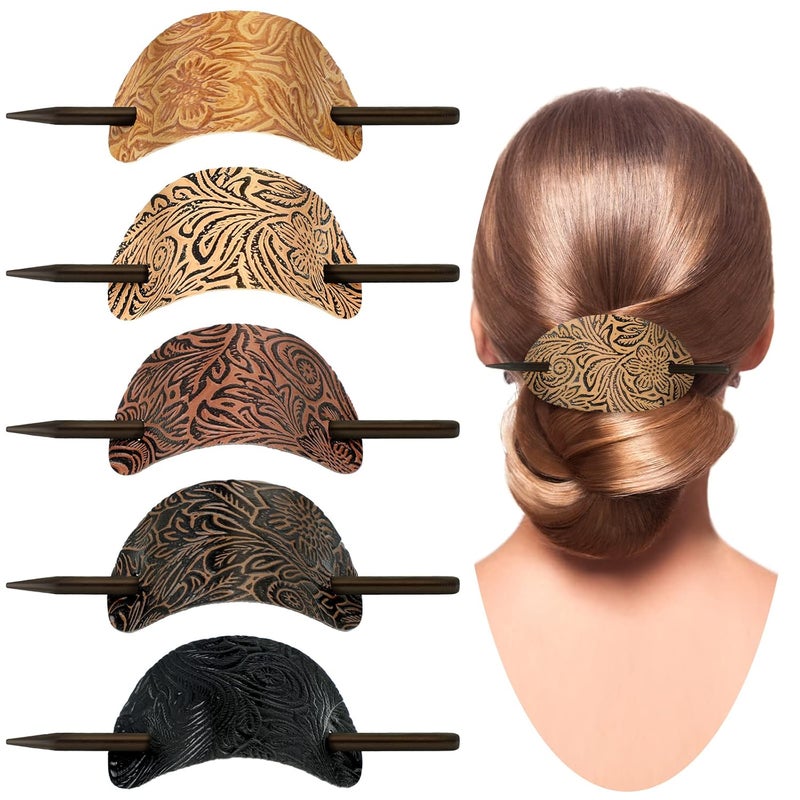 Hair Clip 5 Pieces Faux Leather Barrette Hair Tie Oval Shape Hair Slide Pins Ponytail Holders Hair Accessories for Women Girls Vintage Style