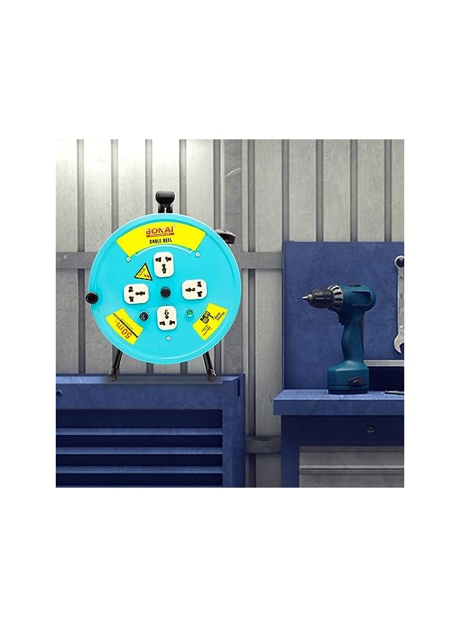 Bonai 50m Extension Reel: Efficiently Power Your Space with 4 Sockets and Fuse Protection - Ideal for Indoor and Outdoor Use - Image 4
