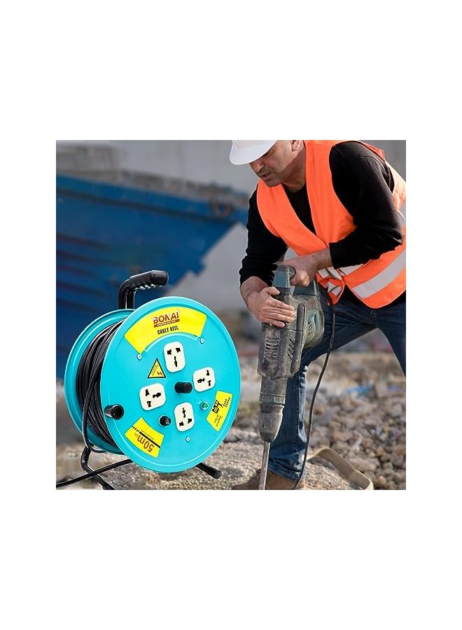 Bonai 50m Extension Reel: Efficiently Power Your Space with 4 Sockets and Fuse Protection - Ideal for Indoor and Outdoor Use - Image 5
