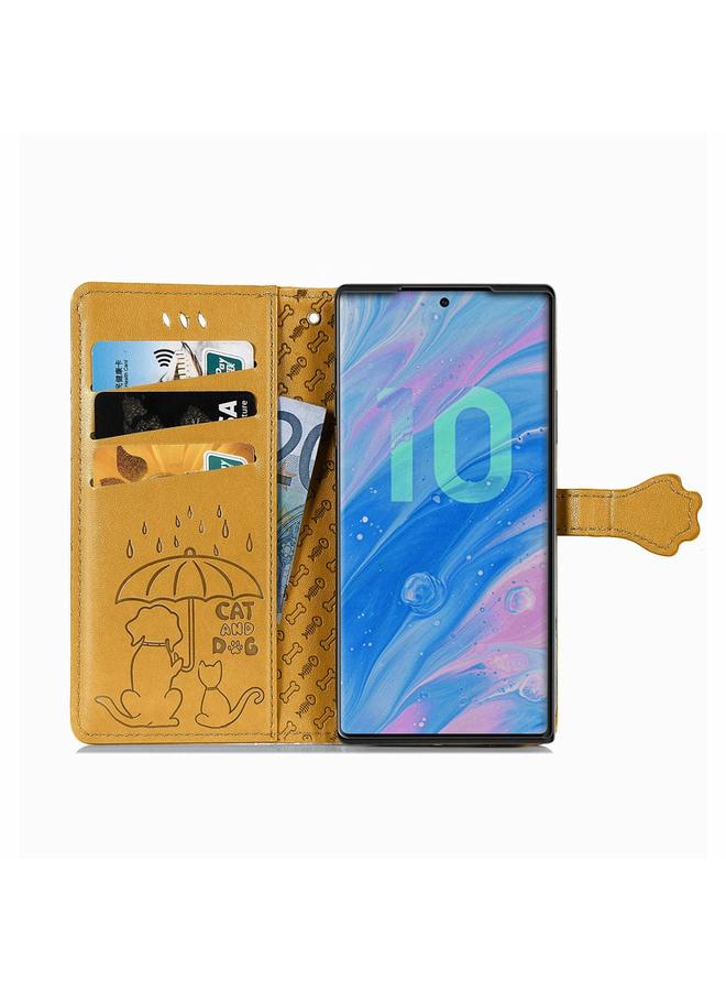 اس-توب جراب لهاتف Galaxy Note 10، جراب جلدي أفقي منقوش عليه قطة وكلب لطيف مع حامل / فتحة بطاقة / محفظة / حبل - Image 3