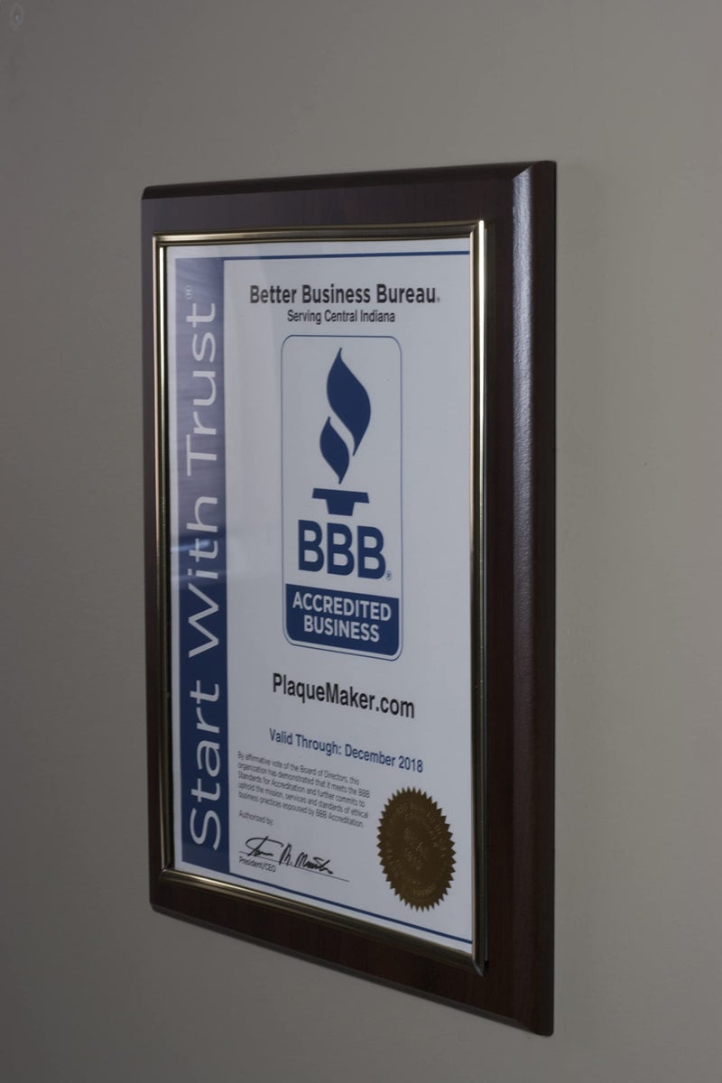 PlaqueMaker 10.5 x 13" Certificate Display Plaque - Offered in Coated Cherry Wood with an 8.5 x 11" Gold Frame - Slide in Your Diploma, Award Certificate, Award of Achievement, Class Photo, and More - Image 3