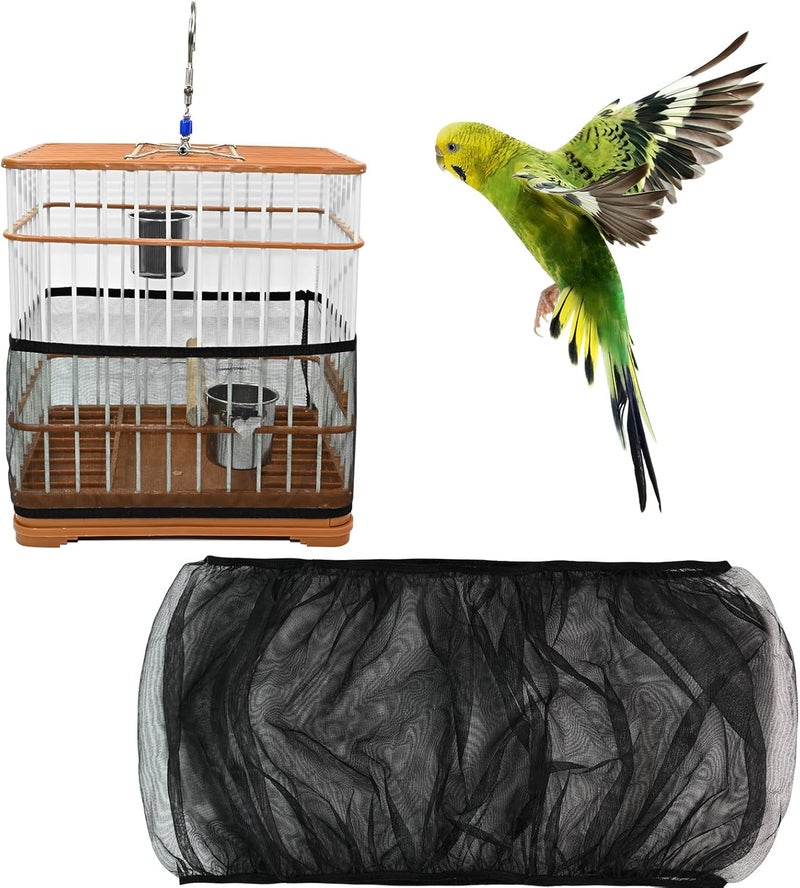 Quadafy Bird Cage Seed Catcher Guard, Adjustable Stretchy Net Cover for Parrot Enclosures, Bird Cage Skirt Netting, Seed Catcher for Protective Shield for Parrot Enclosures (Black) - Image 1
