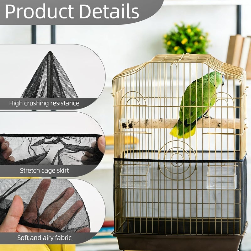 Quadafy Bird Cage Seed Catcher Guard, Adjustable Stretchy Net Cover for Parrot Enclosures, Bird Cage Skirt Netting, Seed Catcher for Protective Shield for Parrot Enclosures (Black) - Image 3