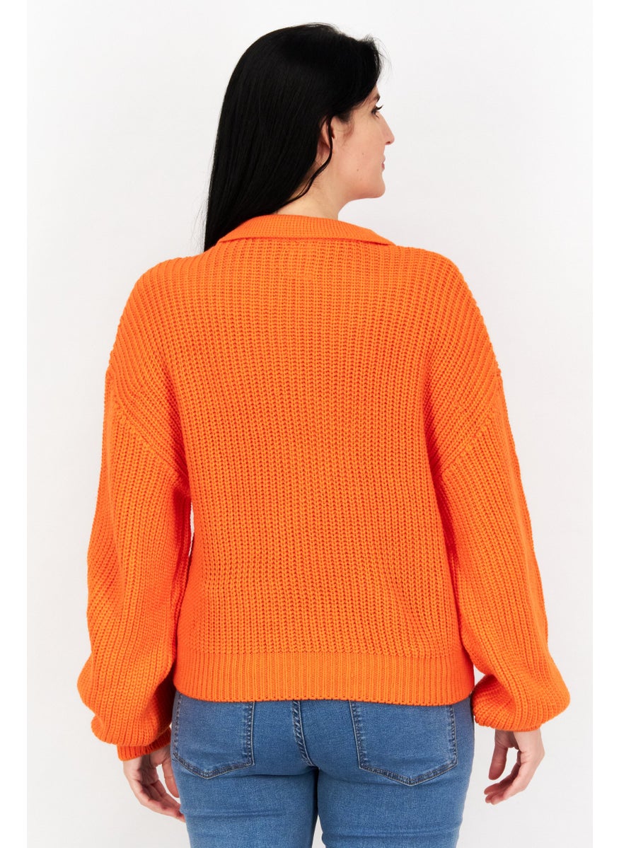 Women Spread Collar Long Sleeve Textured Sweater, Orange - pzsku/Z222C33790014E6CC4FADZ/45/_/1738073483/798f0536-c217-42b1-8e8d-b428a8e7ce2f