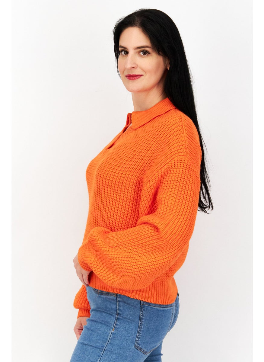 Women Spread Collar Long Sleeve Textured Sweater, Orange - pzsku/Z222C33790014E6CC4FADZ/45/_/1738073745/291d8ea9-23d0-4631-8806-783f5f6097dd