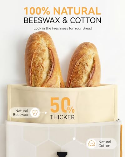 Yofidra Beeswax Bread Bag for Sourdough Homemade Bread Reusable EcoFriendly 100 Natural Beeswax Cotton Stylish Bag Design Detachable for Easy Cleaning LongLasting Freshness 2 Packs - Image 3