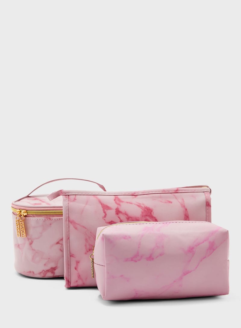 ELLA Marble Print Makeup Bags Set - Image 1