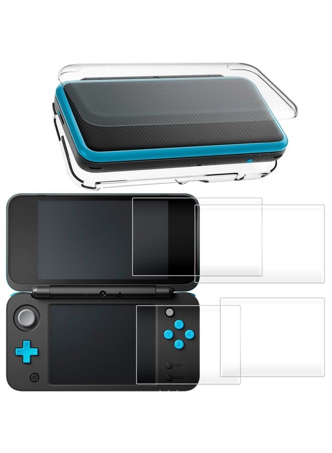 AFUNTA Hard Case for NEW Nintendo 2DS XL with 2 Packs Screen Protector, Anti-Scratch Crystal Clear Case, with 4 Pcs Tempered Glass Protective Films for Top and Bottom Screen - Image 1
