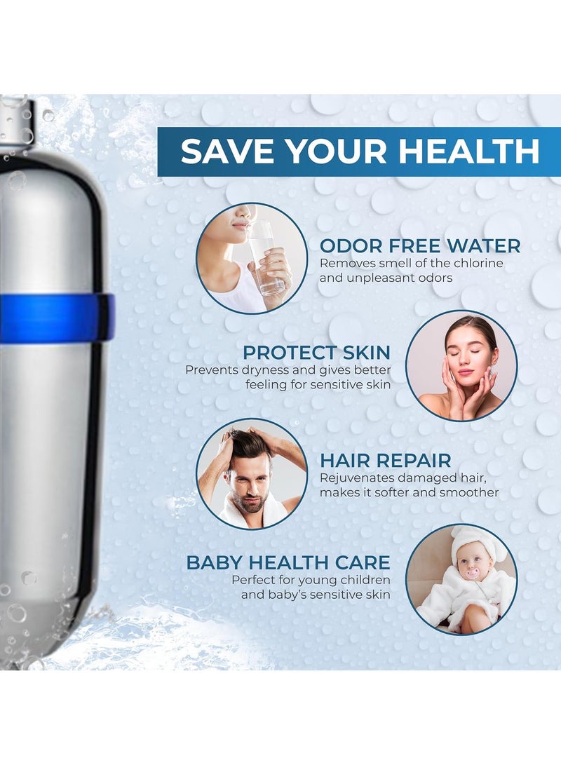 بركاته بركاته فلتر دش 20 مرحلة لرأس الدش لمياه الاستحمام ​الصلبة فلتر ​قابلتين للاستبدال لازالة فلوريد الكلور والكروم المصقو - Image 2