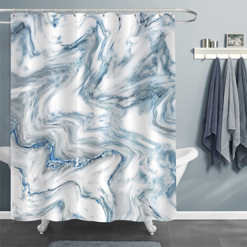 MitoVilla Blue Marble Shower Curtain Set Abstract Modern Shower Curtain for Bathroom Decor Light Blue Standard Shower Curtain for Bathtub Waterproof Washable Fabric Shower Curtain 72 x 72