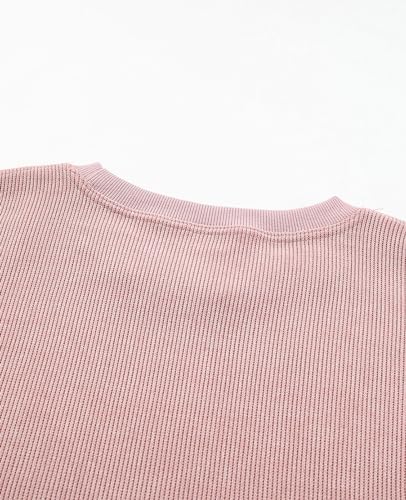 SELINK Womens Crewneck Oversized Corduroy Corded Sweatshirt Long Sleeve Casual Pullover Tops Pink-M - Image 5
