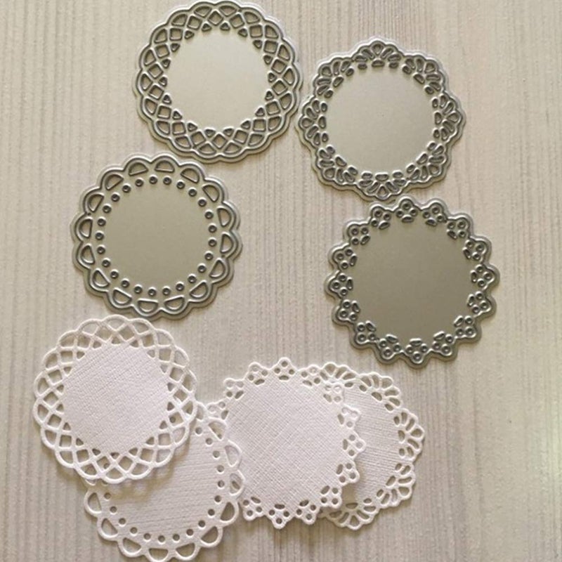 Metal Die Cuts Set Include 4 Different Patterns Round Lace Flower Border Cutting Dies Cut Stencils for Scrapbooking Photo Album Decorative Embossing Paper Dies for Card Making Template Silver
