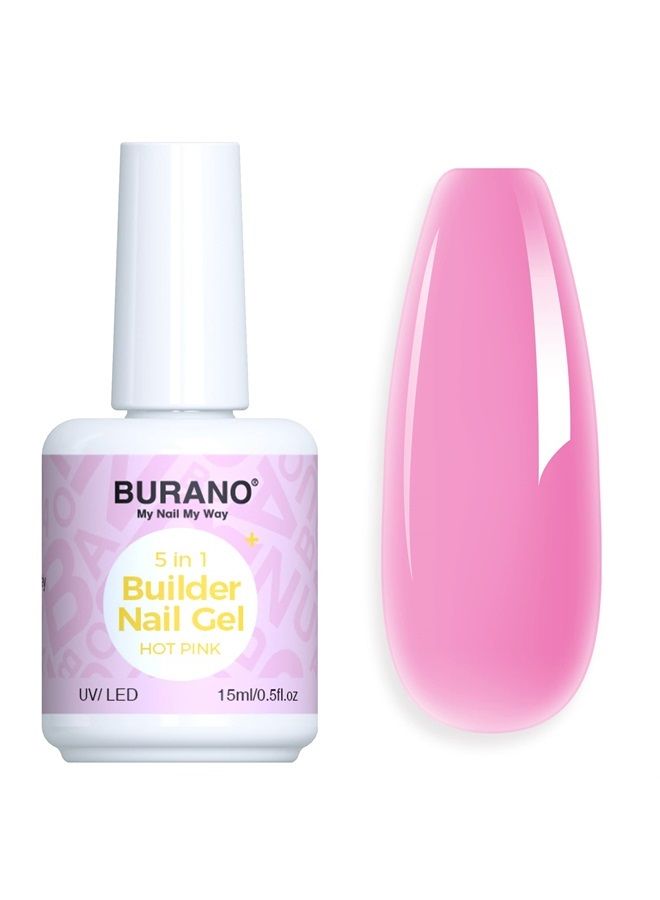 BURANO 5 in 1 Builder Base Gel 0.5 oz, Builder Gel for Nails Hard Gel Nail Extension Quick Building Gel, Builder Gel in a Bottle for Nail Pro & Beginner (HotPink) - Image 1