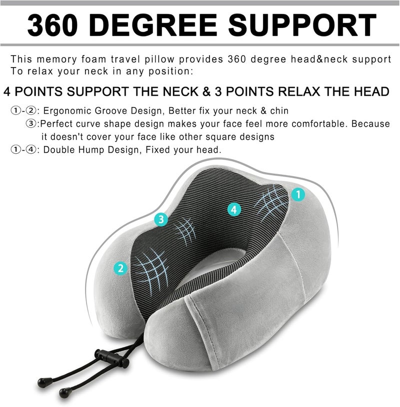 urnexttour Travel Pillow for Airplane-3 Pack Memory Foam Neck Pillows, Soft Support Travel Essentials for Travelling, Sleeping Rest, Car, Train and Home Use(Grey&Black&Blue) - Image 2