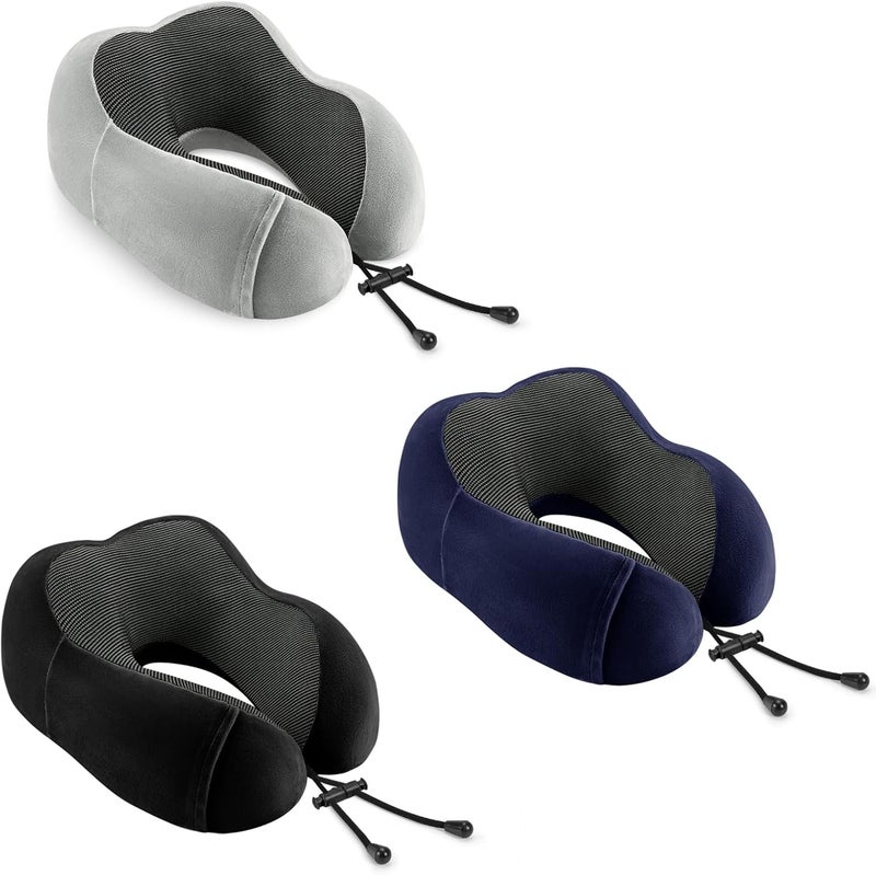 urnexttour Travel Pillow for Airplane-3 Pack Memory Foam Neck Pillows, Soft Support Travel Essentials for Travelling, Sleeping Rest, Car, Train and Home Use(Grey&Black&Blue) - Image 1