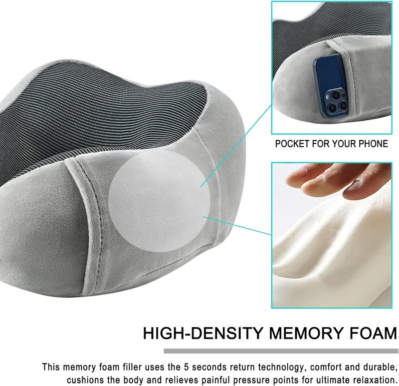 urnexttour Travel Pillow for Airplane-3 Pack Memory Foam Neck Pillows, Soft Support Travel Essentials for Travelling, Sleeping Rest, Car, Train and Home Use(Grey&Black&Blue) - Image 4