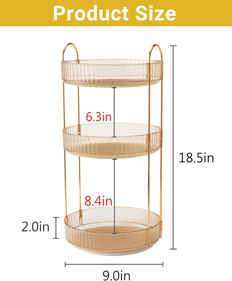 Asayuee 360 Rotating Makeup Organizer for Vanity,3 Tier Large Capacity Vanity Storage,Skincare Perfume Spinning Organizer,Bathroom Cosmetics Storage Makeup Stand Organizer (Gold-3 Tier) - Image 1