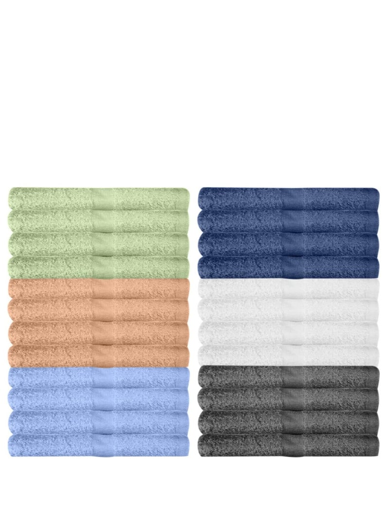 Washcloths 24 Pack Multicolour Wash Cloths for Bathroom, Spa, and Gym Towel, Extra-Absorbent Flannel Face 100% Cotton(12x12), Color - Green, Beige, Light Blue, Dark Blue, White & Gray  - Image 1