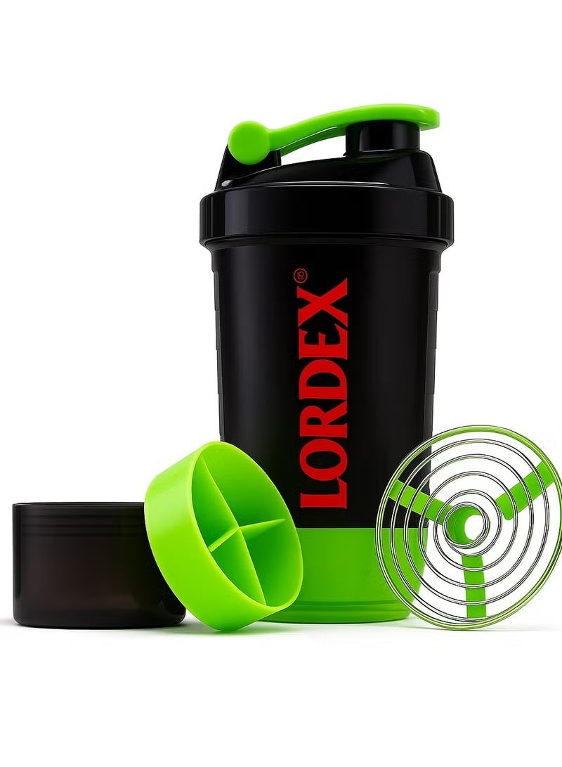 لورديكس زجاجة رج البروتين المحمولة - مصنوعة من مادة البولي بروبيلين المتينة، بتصميم مانع للانزلاق ومانع للتسرب مع مساحة تخزين ثلاثية الطبقات قابلة للفتح، للمكملات الغذائية والحبوب والميلك شيك، سعة 500 مل - مثالية لعشاق اللياقة البدنية في الصالات الرياضية والأنشطة الخارجية (ألوان متنوعة) - Image 2