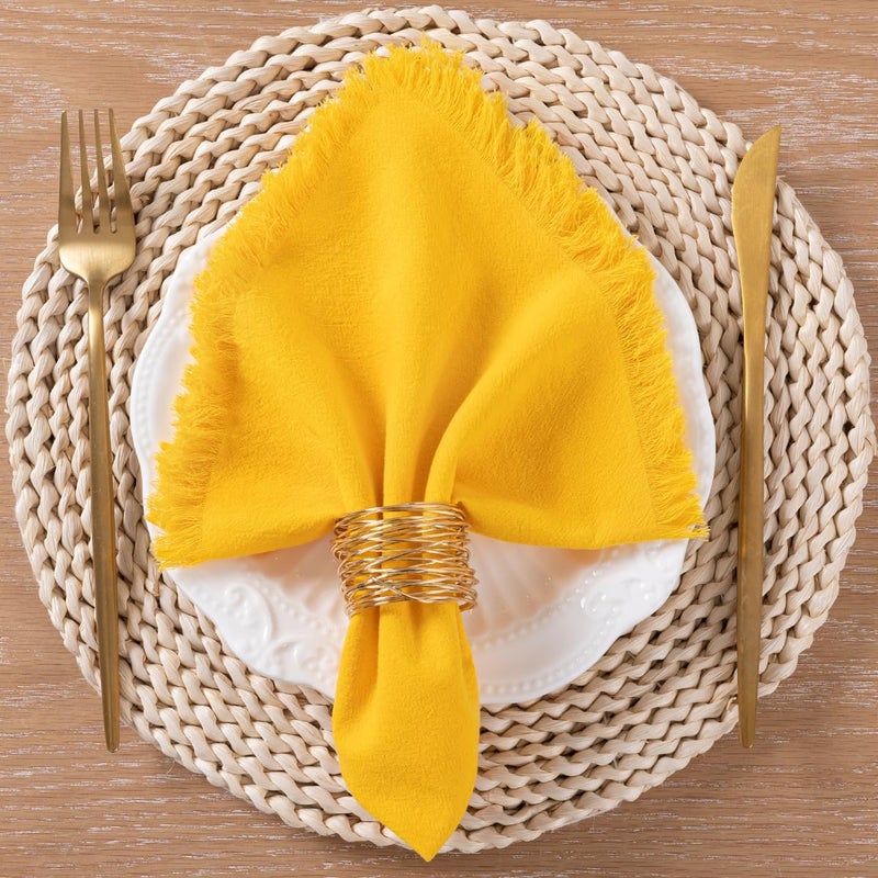 LINXTAR Handmade Cloth Napkins with Fringe 10 Pack 18x18 Thick Cotton Linen Napkins Soft Versatile Dinner Table Napkins for Parties Weddings Everyday Use  Yellow - Image 5