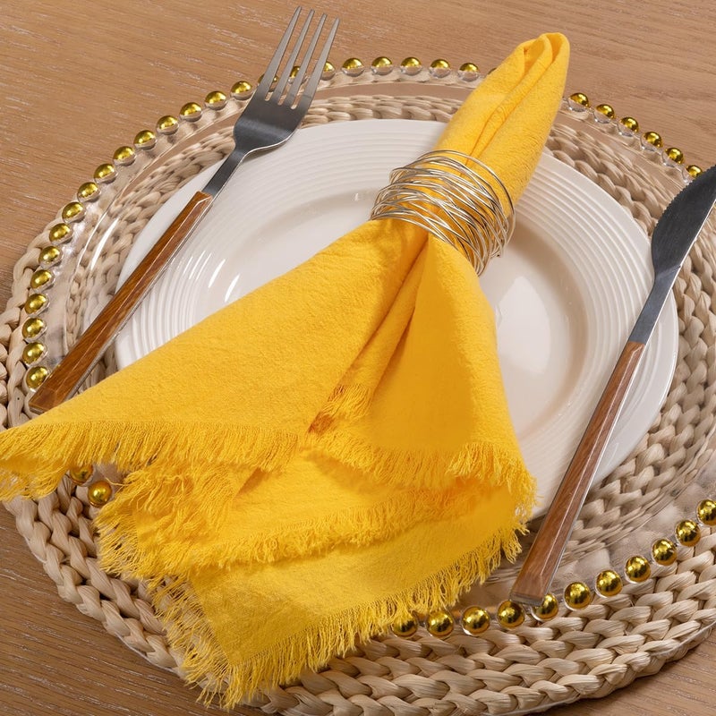LINXTAR Handmade Cloth Napkins with Fringe 10 Pack 18x18 Thick Cotton Linen Napkins Soft Versatile Dinner Table Napkins for Parties Weddings Everyday Use  Yellow - Image 2