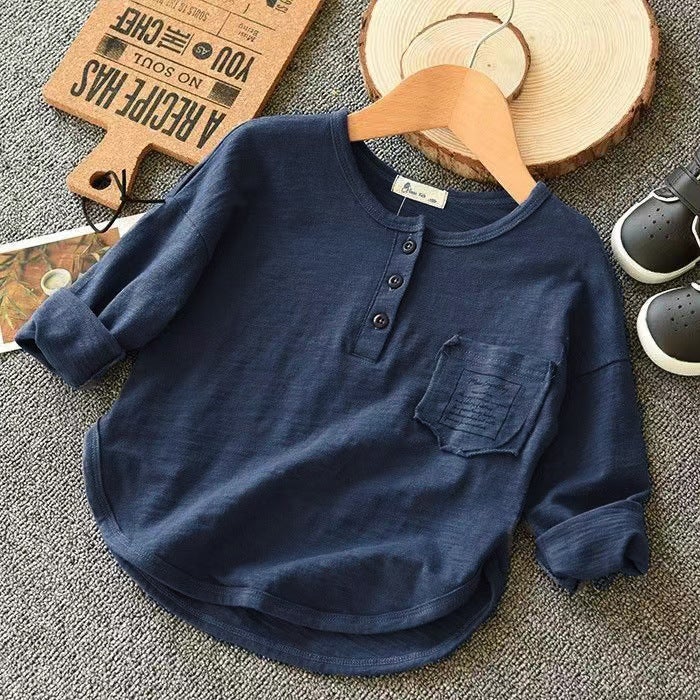 Children'S Long-Sleeved T-Shirt 2022 New Boys' Base Shirt Big Children'S Sweater Loose Stylishly Fashionable Top - Image 1